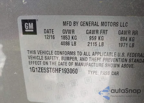 2017 Chevrolet Malibu 1Lt from USA, damaged, VIN 1G1ZE5ST6HF193060